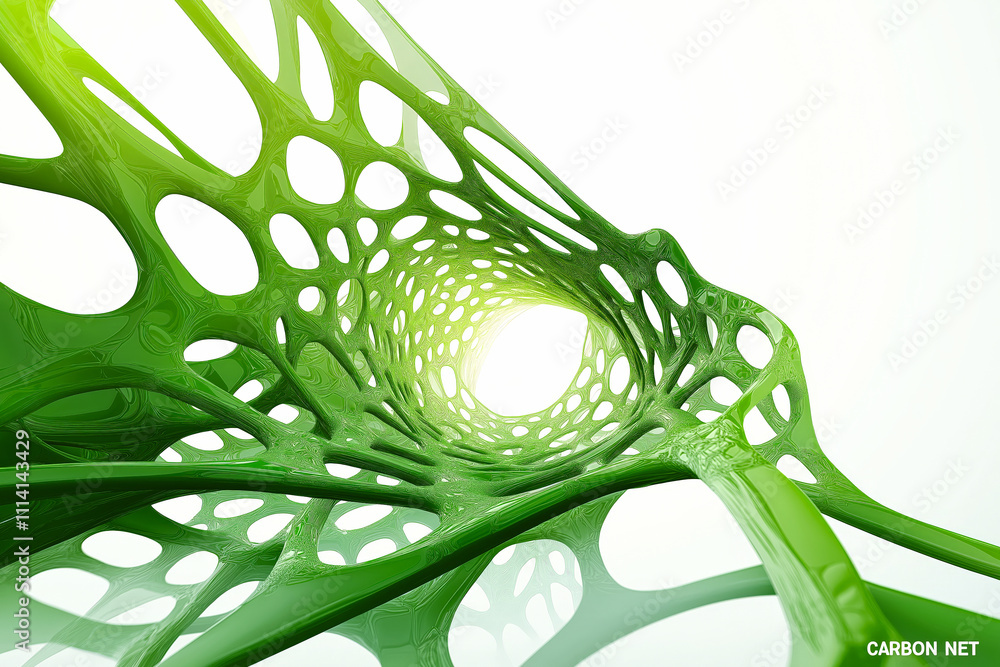 Obraz premium Fantasy of macro green Carbon structure on white background with sign Carbon Net