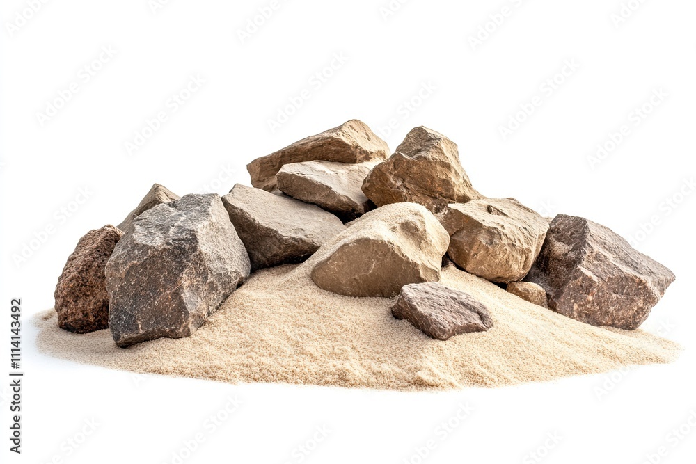 Rocks in sand pile isolated on white background Rocks in sand pile isolated on white background