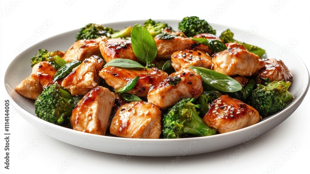 A Plate of Delicious Chicken and Broccoli Stir Fry Isolated on a Transparent Background A Plate of Delicious Chicken and Broccoli Stir Fry Isolated on a Transparent Background
