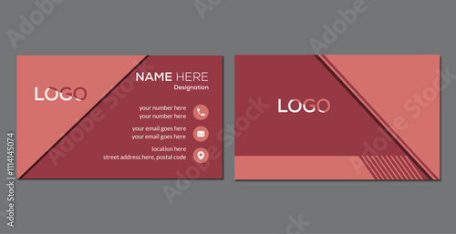 Slightly desaturated red and dark moderate red color creative business card design.