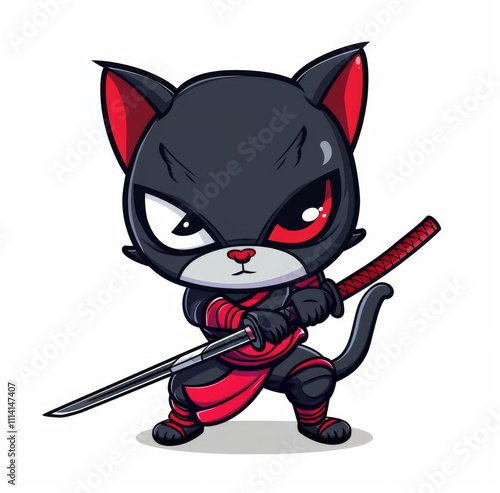 T-shirt design ninja cat with background, digital art futuristic. photo