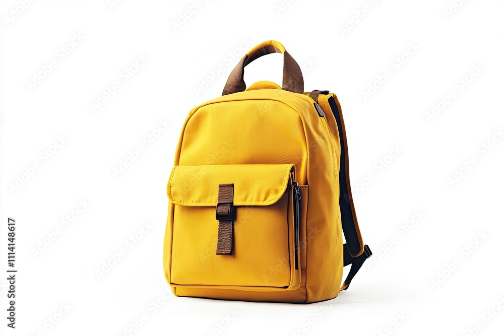 Yellow backpack open isolated on white. School bag advertisement design. Backpack, backpack, travel bag. Tourist goods. Yellow backpack open isolated on white. School bag advertisement design. Backpack, backpack, travel bag. Tourist goods.