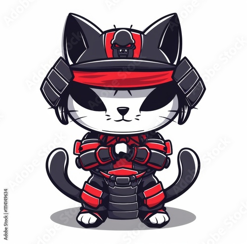 T-shirt design ninja cat with background, digital art futuristic. photo