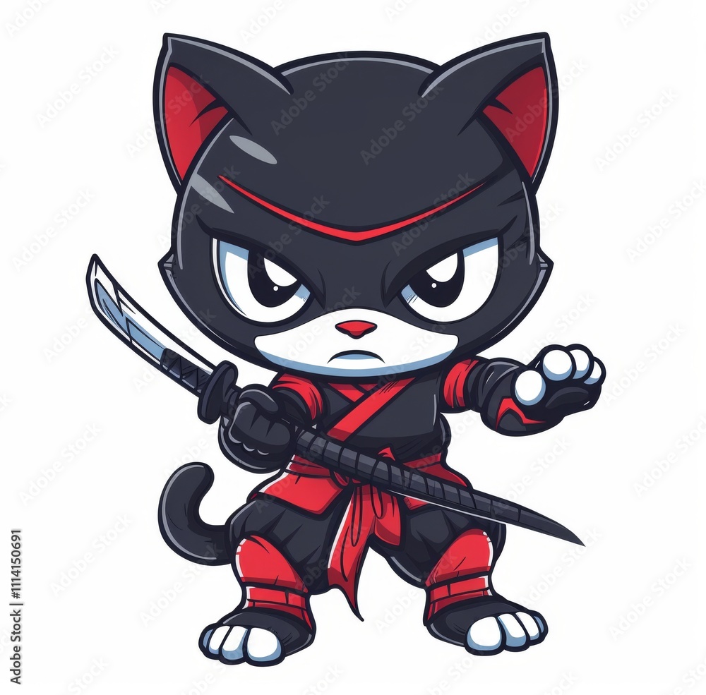 T-shirt design ninja cat with background, digital art futuristic. T-shirt design ninja cat with background, digital art futuristic.