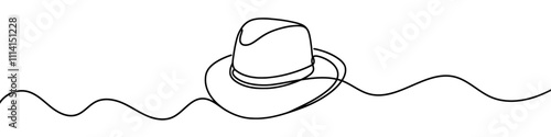 Minimalist single line sketch of elegant fedora hat, representing fashion, style, and vintage accessories