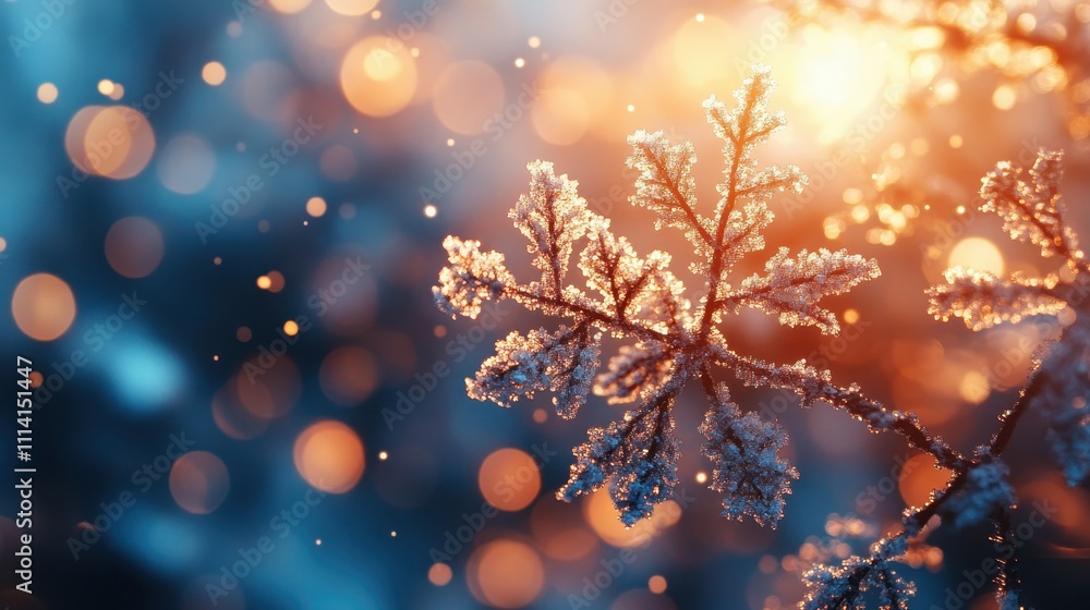PNG Wintery snowflakes background with bokeh