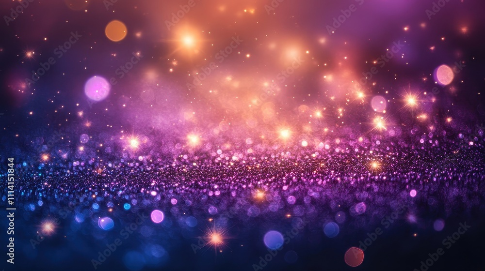 Blurry bokeh light with purple glitter, sparkles and stars Blurry bokeh light with purple glitter, sparkles and stars