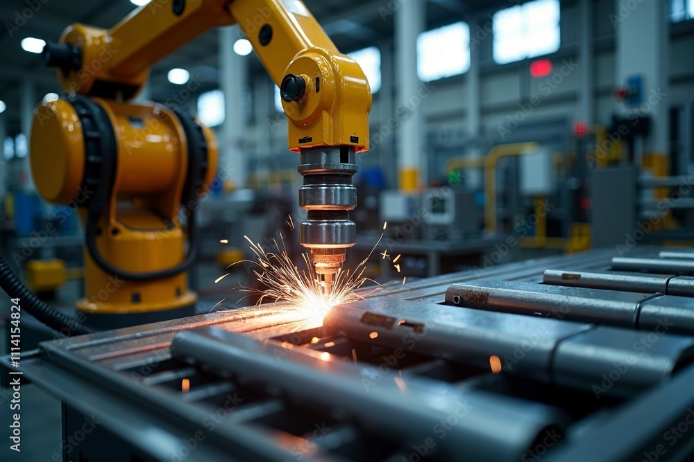Fototapeta premium Aircraft manufacturing facility with engineers working on large airplane assembly, showcasing advanced technology and precision engineering in aviation industry.