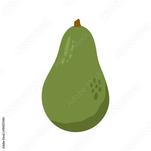 Summer green whole avocado. Hand drawn cartoon fruit illustration.