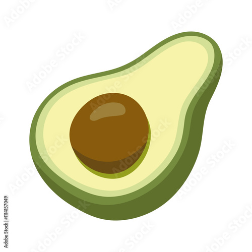 Summer green half of avocado with seed. Hand drawn cartoon fruit illustration.