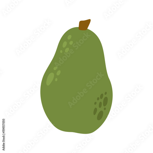 Summer green whole avocado. Hand drawn cartoon fruit illustration.