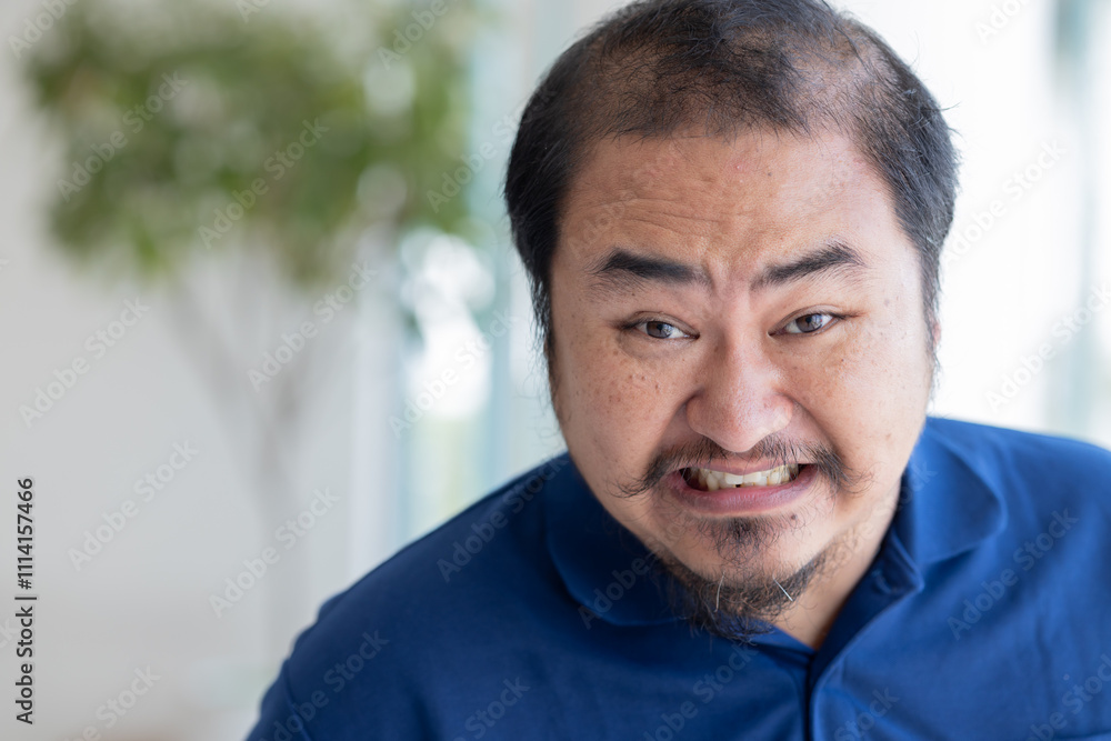 Angry Asian middle aged man with irritating expression, upset unhappy midage old real man staring at you with frustrated mood, upset emotion Angry Asian middle aged man with irritating expression, upset unhappy midage old real man staring at you with frustrated mood, upset emotion