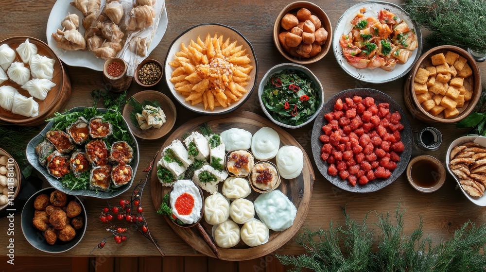 Festive chinese new year banquet spread Festive chinese new year banquet spread