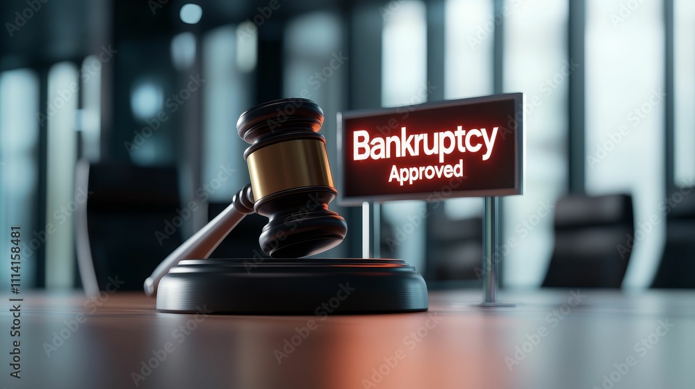 bankruptcy debt filing concept, A gavel rests beside a sign reading bankruptcy debt filing concept, A gavel rests beside a sign reading