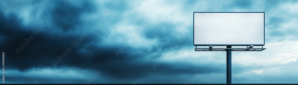 Solitary blank billboard against dramatic cloudy sky, for advertising concepts and urban landscape visuals. Solitary blank billboard against dramatic cloudy sky, for advertising concepts and urban landscape visuals.