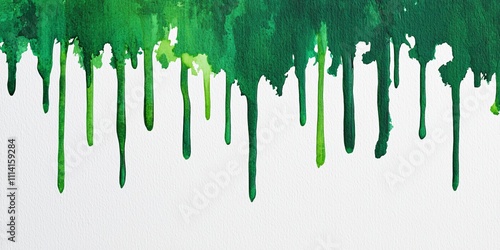 A vibrant watercolor artwork featuring varying shades of green, with paint dripping in a striking, artistic manner. photo