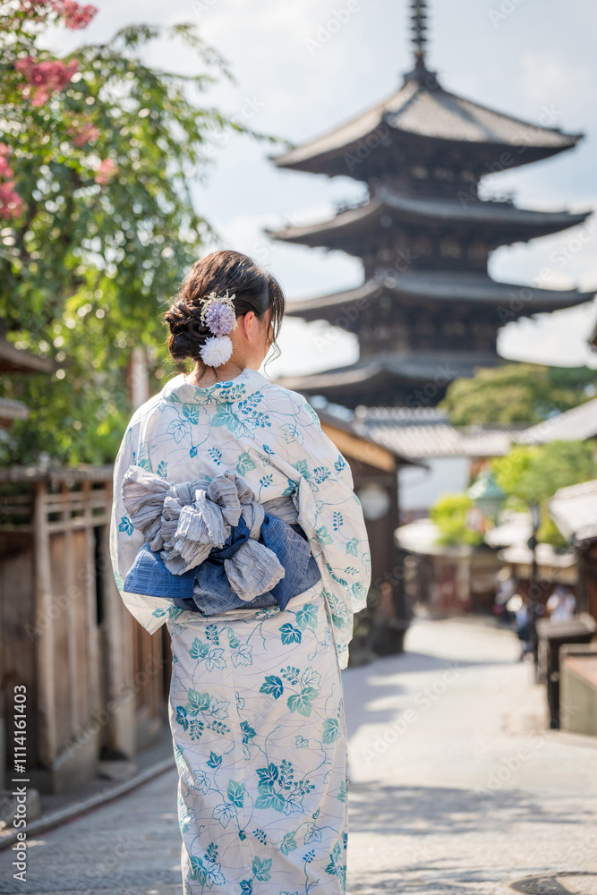 Woman wearing Yukata Kimono in Kyoto, Japan. Japanese traditional background. Woman wearing Yukata Kimono in Kyoto, Japan. Japanese traditional background.