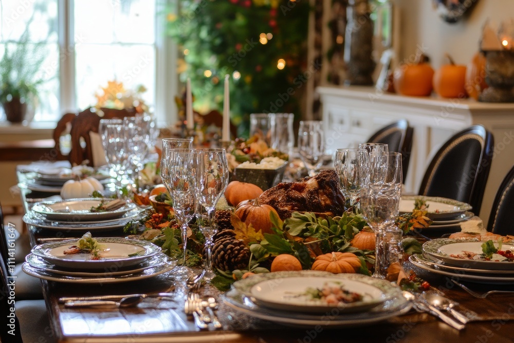 Beautifully arranged dinner table ready for a festive gathering Beautifully arranged dinner table ready for a festive gathering
