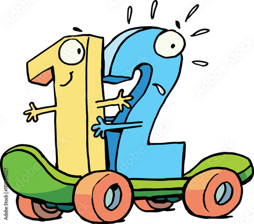 numbers 1 and 2 ride fast on a skateboard2.eps
