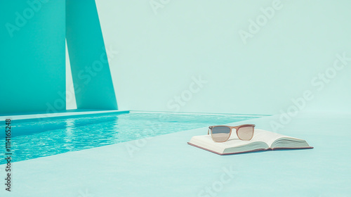 Unwind with a Book and Sunglasses by the Poolside on Vacation. photo