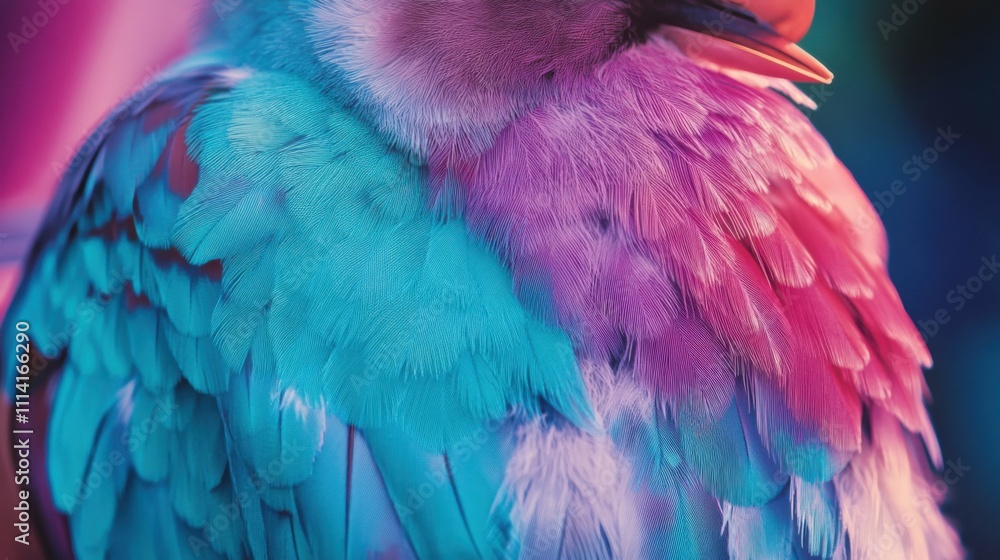 Obraz premium Close-up of a vibrant lilac-breasted roller bird, bright turquoise and pink feathers shining