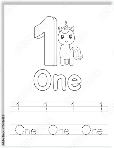 Unicorn Number Tracing Worksheet