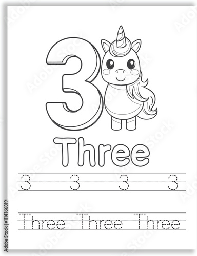 Unicorn Number Tracing Worksheet