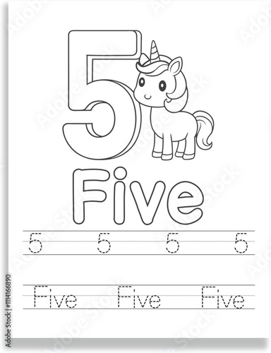 Unicorn Number Tracing Worksheet