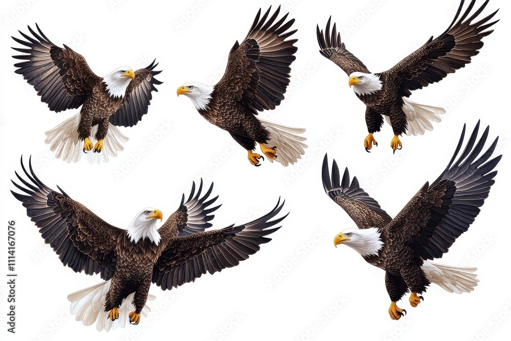 Obraz premium A set of bald eagles isolated on a white background