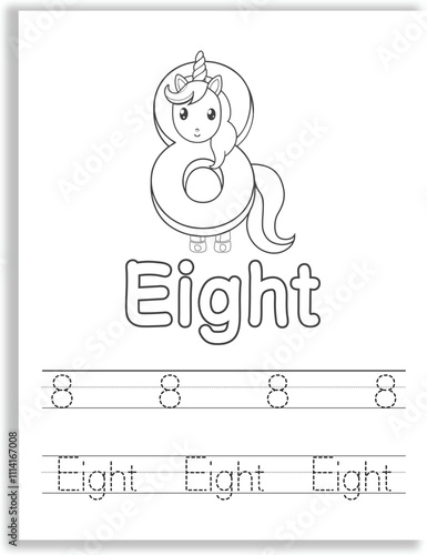 Unicorn Number Tracing Worksheet