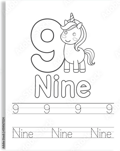 Unicorn Number Tracing Worksheet