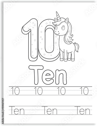 Unicorn Number Tracing Worksheet