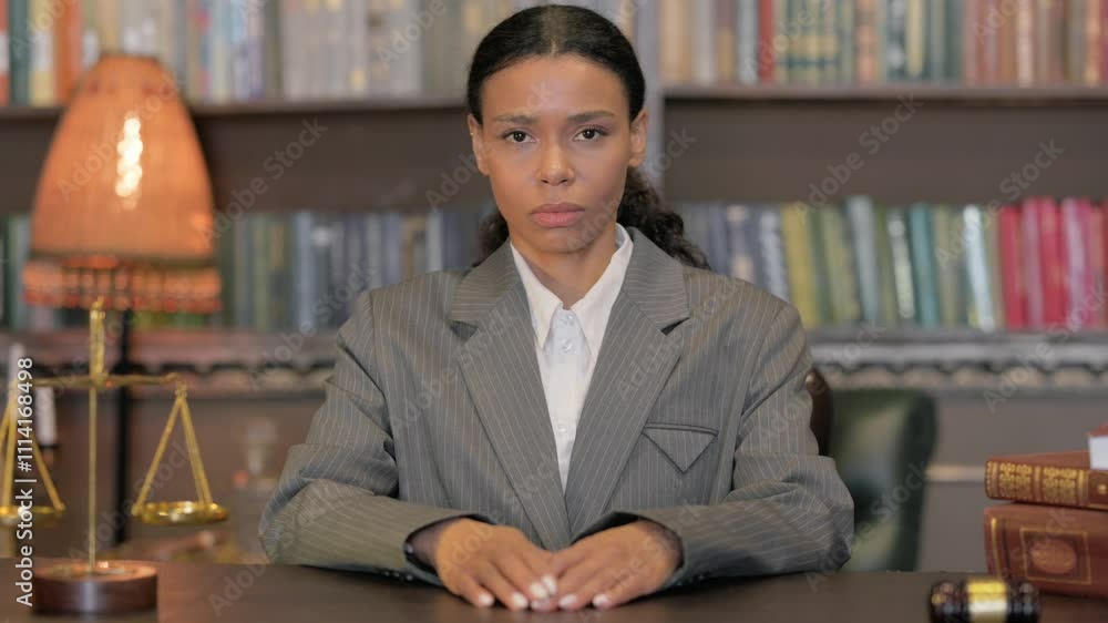 Portrait of Serious African Female Lawyer in Courtroom Portrait of Serious African Female Lawyer in Courtroom