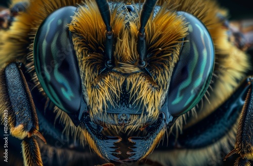 A close-up of a bee foraging on honeycomb in a sunny meadow during the daytime