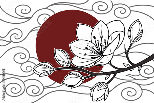 artwork featuring the text and vector wedding, japanese flowers, arrangement
