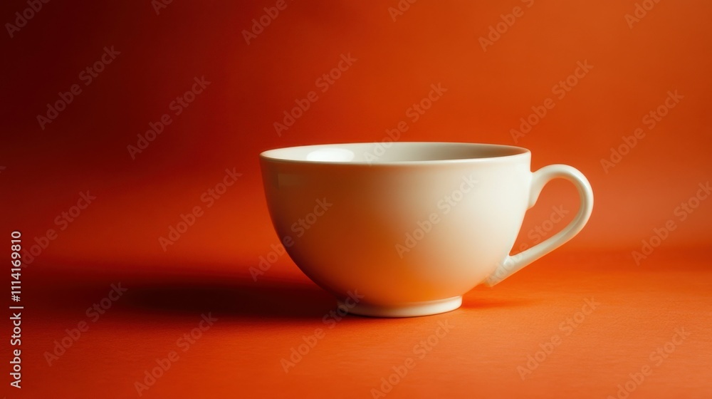 Elegant white teacup with vibrant orange backdrop, isolated with minimalist style, capturing warmth and simplicity, perfect for a cozy tea moment Elegant white teacup with vibrant orange backdrop, isolated with minimalist style, capturing warmth and simplicity, perfect for a cozy tea moment
