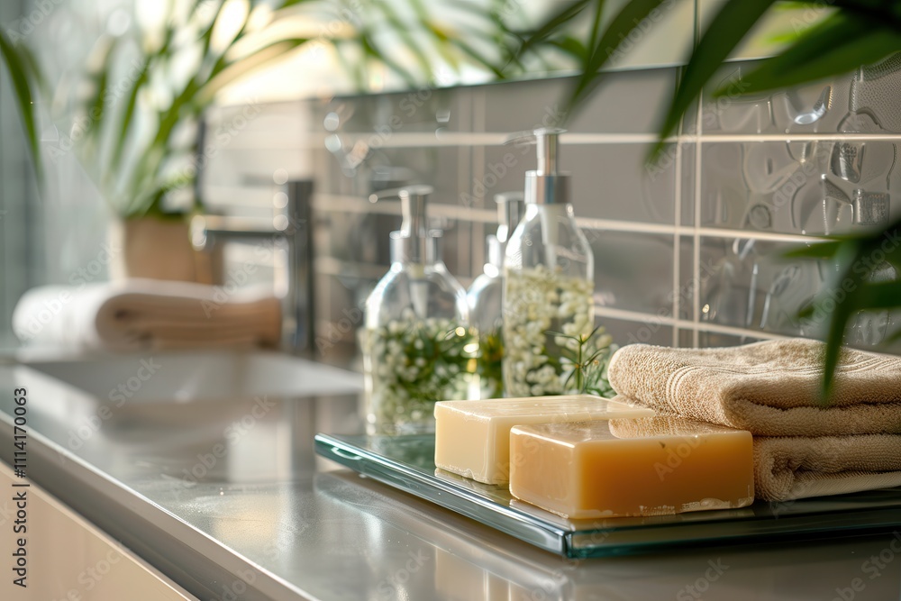 Natural living supports eco zero-waste. Serene bathroom with natural decor elements Natural living supports eco zero-waste. Serene bathroom with natural decor elements