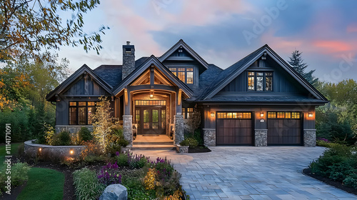 Craftsman home with warm, elegant design, embracing rustic architectural style.