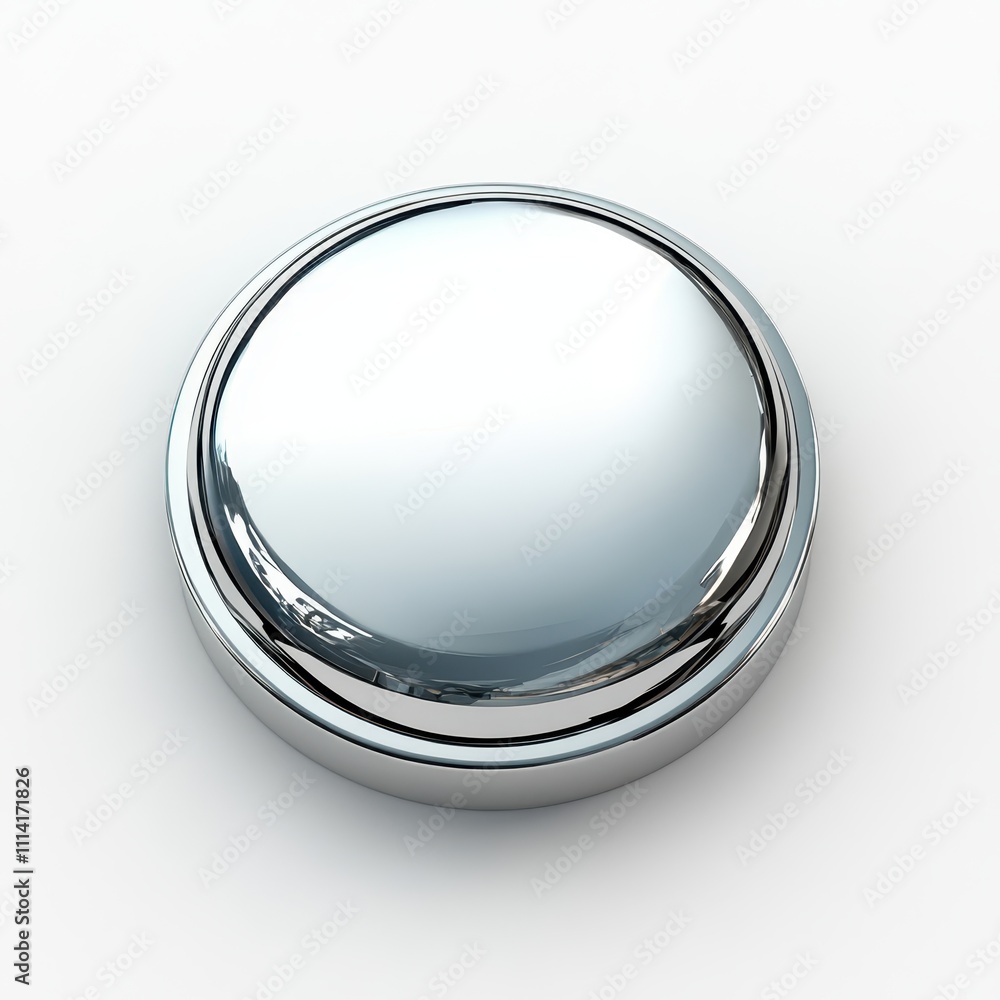 Sleek chrome button design with a reflective surface showcased on a white background for a polished look. Sleek chrome button design with a reflective surface showcased on a white background for a polished look.