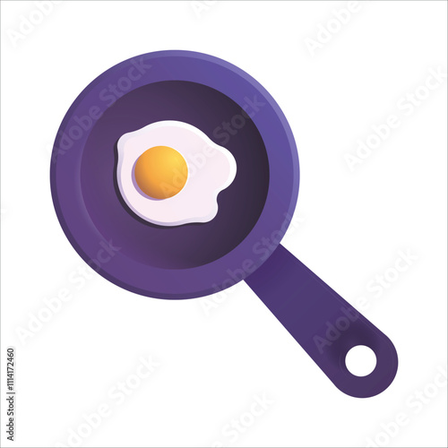 Cooking Vector Icon - Sunny-Side-Up Egg Frying in a Skillet