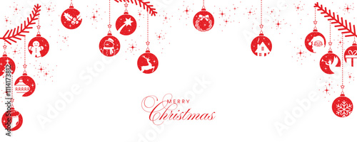 Christmas card, ornaments border, holidays poster background