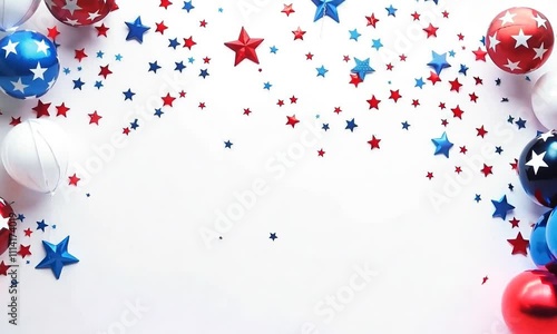 Patriotic Celebration Background Red White Blue Stars and Balloons Festive Decor for Independence Day