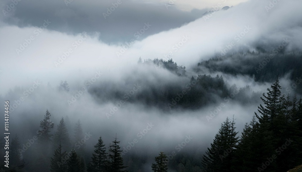 Fototapeta premium dark gray mist rolling in fading out to pure white with a soft ethereal feel