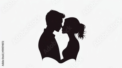 Silhouette of first kiss. Couple holding each other in an affectionate embrace