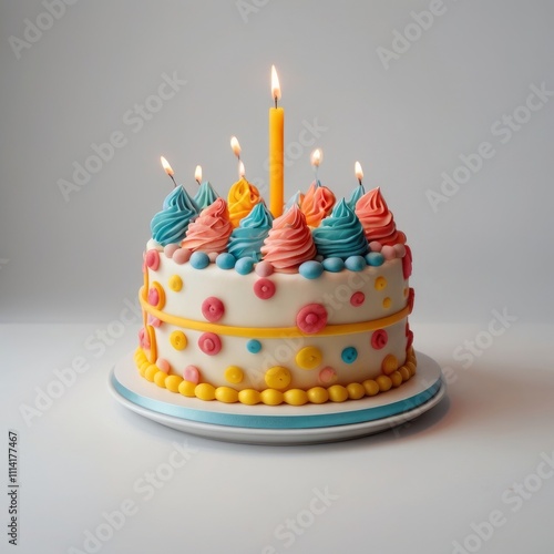 Cheerful Birthday Cake with Vibrant Candle Designs 