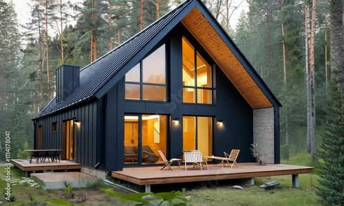 Modern Black Cabin in a Pine Forest: A Luxurious Getaway Home Design