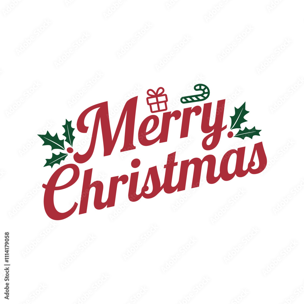 Obraz premium Merry Christmas lettering typography winter holiday design and color gift, snowflakes, snow, Vector illustration.