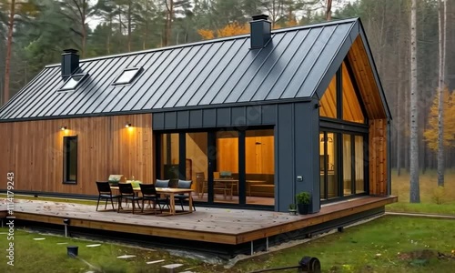 Wallpaper Mural Modern Wooden Cabin in Autumn Forest: Architectural Design of a Cozy Retreat Torontodigital.ca