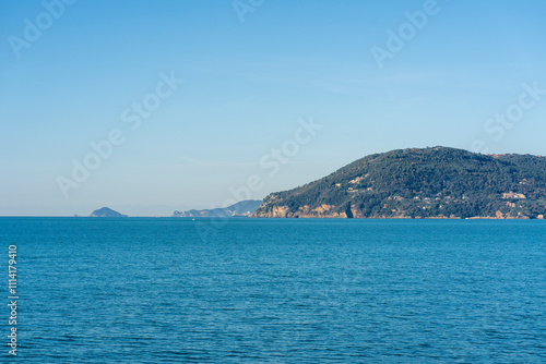 Punta Corvo and Tino Island, the southernmost part of Liguria seen from the new waterfront of Marina di Carrara
