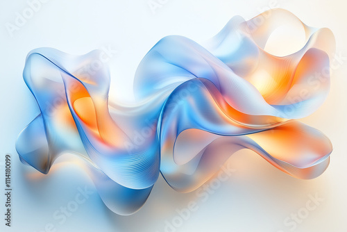 Wallpaper Mural A captivating 3D abstract render featuring interwoven, translucent wave-like ribbons in vibrant blue and orange gradients.  Torontodigital.ca